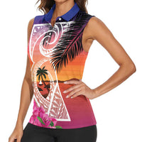 Guam Chamorro Women Sleeveless Polo Shirt Artsy Latte Stone