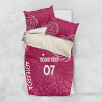 Personalised New Zealand Rugby Bedding Set Aotearoa Champions - Pink Version LT7 US Twin 172cm x 218cm Pink - Polynesian Pride