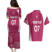 Personalised New Zealand Rugby Couples Matching Puletasi and Hawaiian Shirt Aotearoa Champions - Pink Version