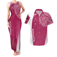 Personalised New Zealand Rugby Couples Matching Tank Maxi Dress and Hawaiian Shirt Aotearoa Champions - Pink Version