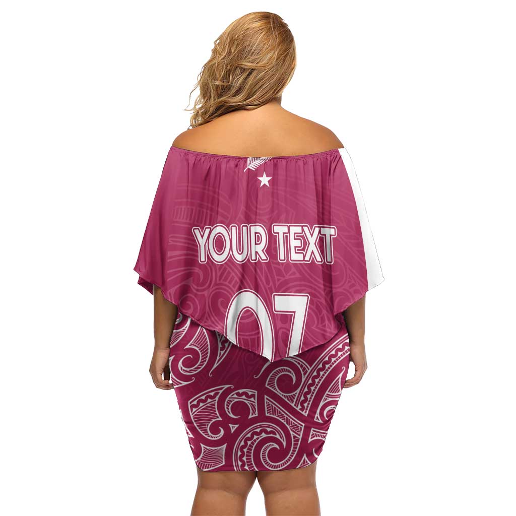 Personalised New Zealand Rugby Family Matching Off Shoulder Short Dress and Hawaiian Shirt Aotearoa Champions - Pink Version