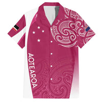 Personalised New Zealand Rugby Family Matching Short Sleeve Bodycon Dress and Hawaiian Shirt Aotearoa Champions - Pink Version