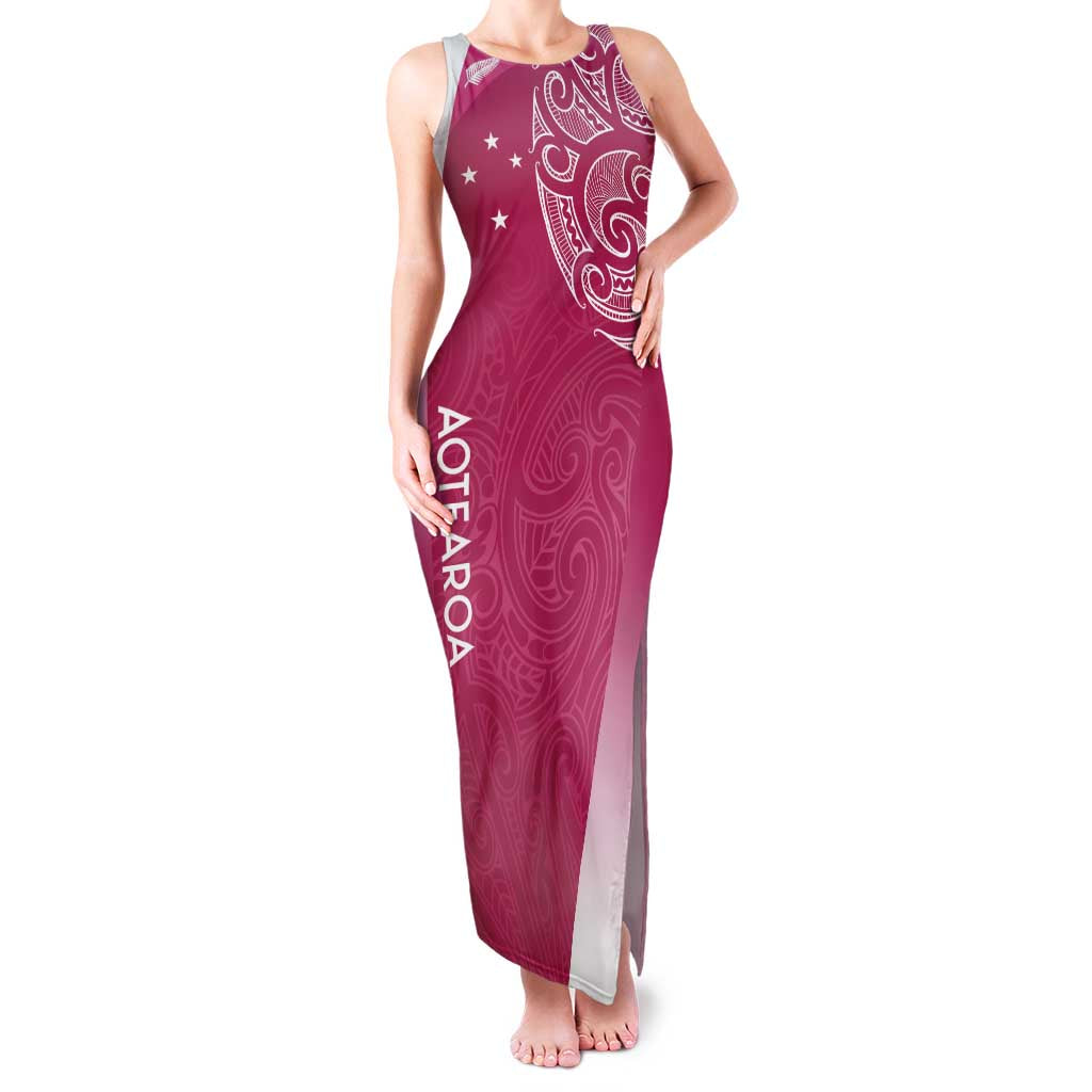 Personalised New Zealand Rugby Family Matching Tank Maxi Dress and Hawaiian Shirt Aotearoa Champions - Pink Version