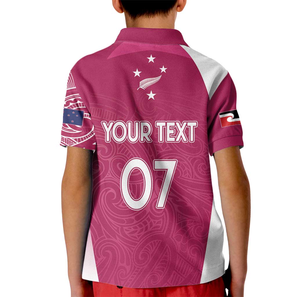 Personalised New Zealand Rugby Kid Polo Shirt Aotearoa Champions - Pink Version