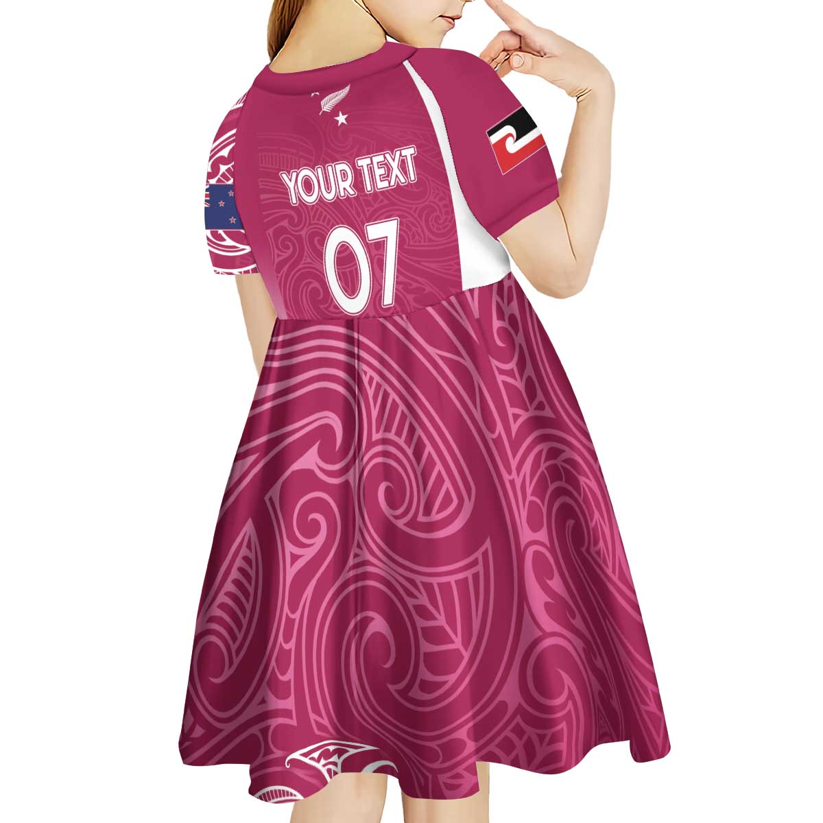 Personalised New Zealand Rugby Kid Short Sleeve Dress Aotearoa Champions - Pink Version LT7 - Polynesian Pride