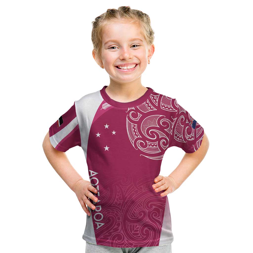 Personalised New Zealand Rugby Kid T Shirt Aotearoa Champions - Pink Version