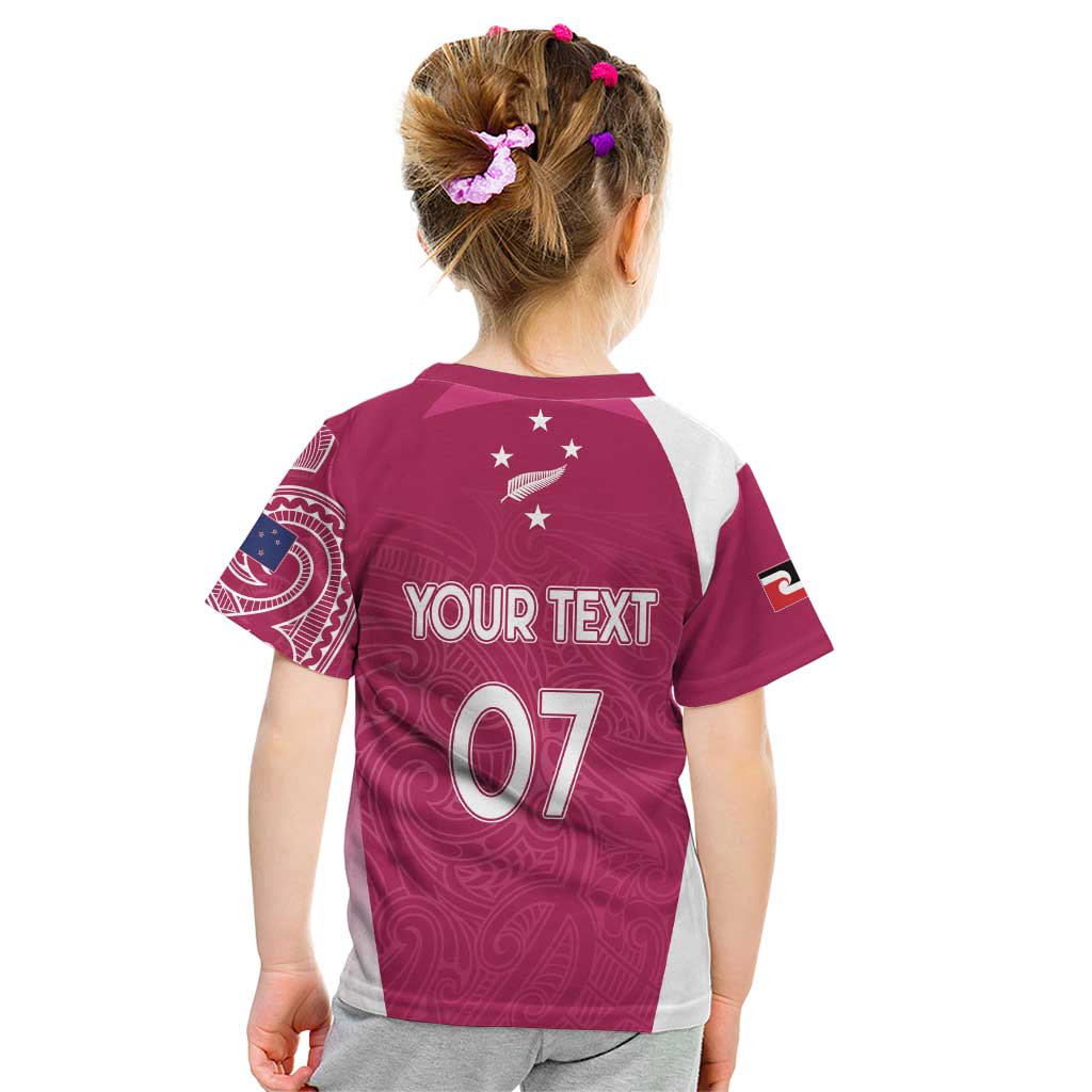 Personalised New Zealand Rugby Kid T Shirt Aotearoa Champions - Pink Version LT7 - Polynesian Pride