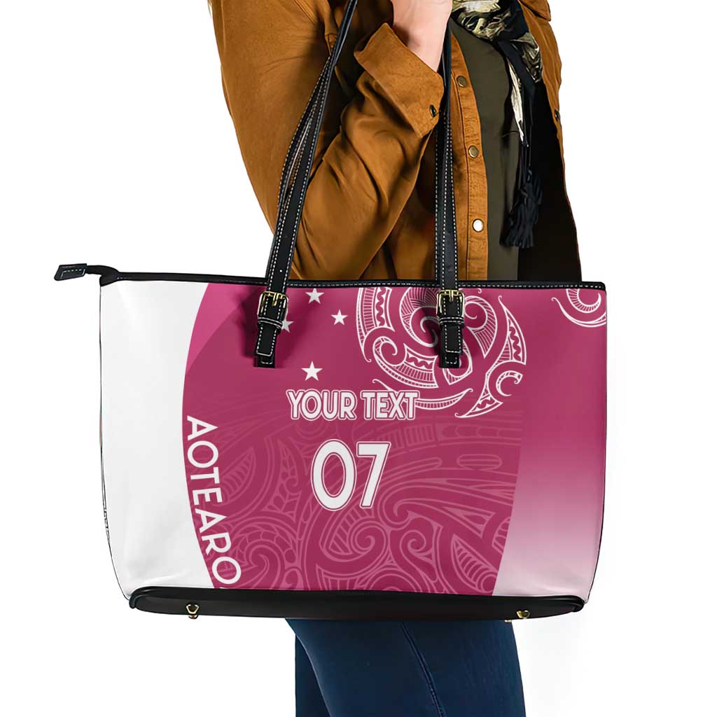 Personalised New Zealand Rugby Leather Tote Bag Aotearoa Champions - Pink Version LT7 - Polynesian Pride