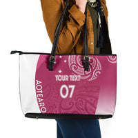 Personalised New Zealand Rugby Leather Tote Bag Aotearoa Champions - Pink Version LT7 - Polynesian Pride