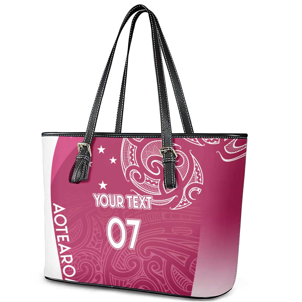 Personalised New Zealand Rugby Leather Tote Bag Aotearoa Champions - Pink Version LT7 - Polynesian Pride