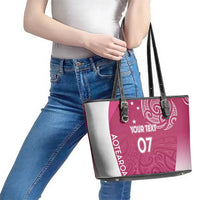 Personalised New Zealand Rugby Leather Tote Bag Aotearoa Champions - Pink Version LT7 - Polynesian Pride