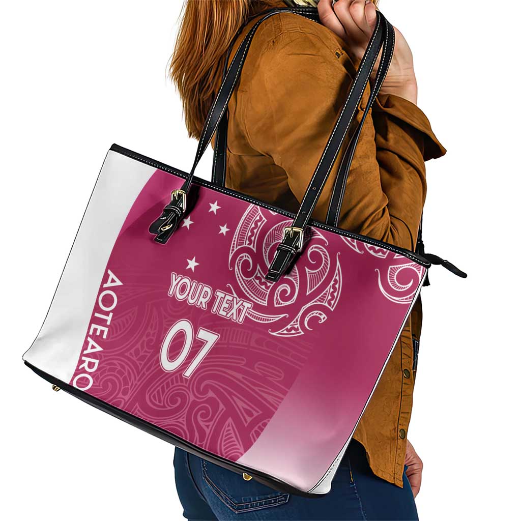 Personalised New Zealand Rugby Leather Tote Bag Aotearoa Champions - Pink Version LT7 - Polynesian Pride