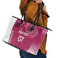 Personalised New Zealand Rugby Leather Tote Bag Aotearoa Champions - Pink Version LT7 - Polynesian Pride