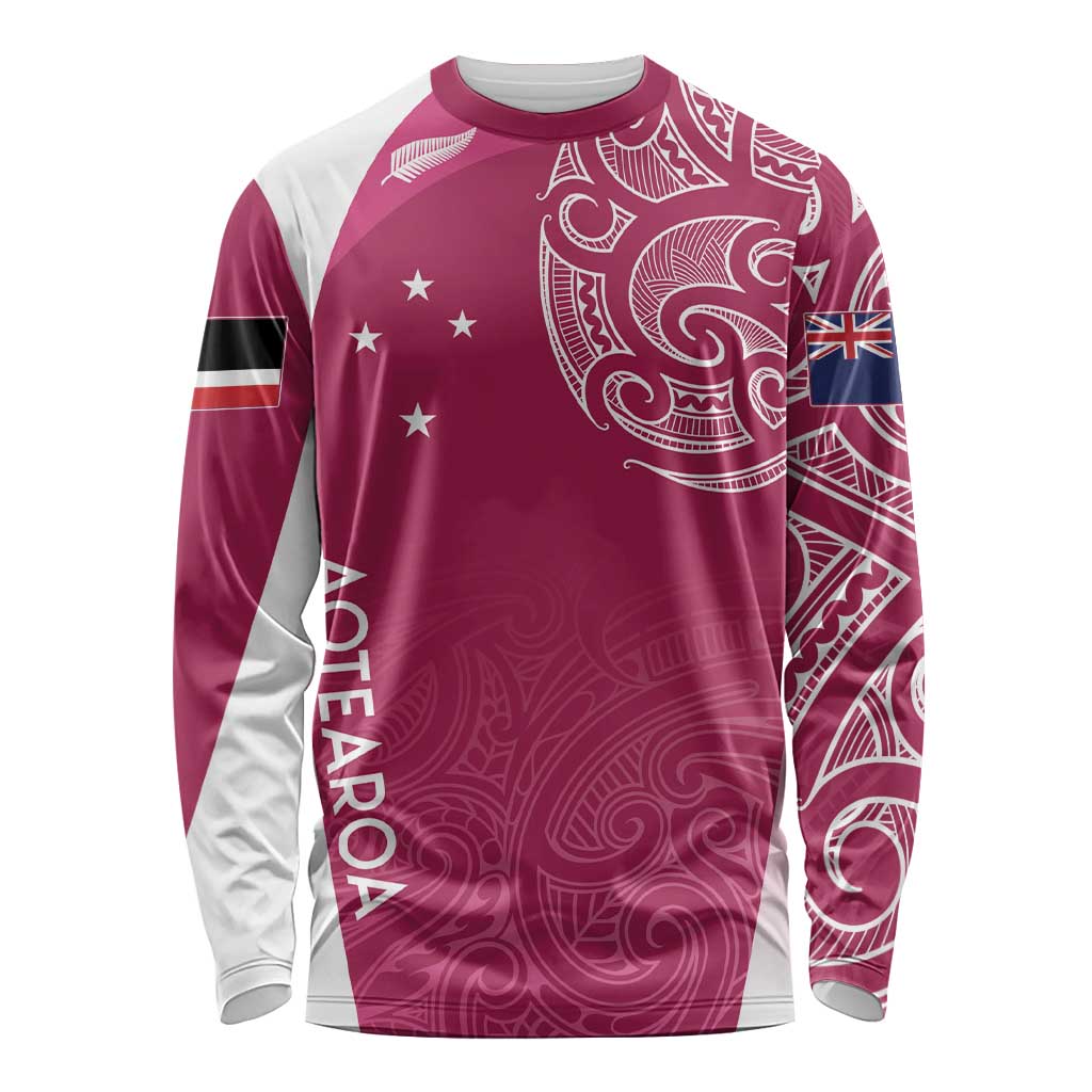 Personalised New Zealand Rugby Long Sleeve Shirt Aotearoa Champions - Pink Version