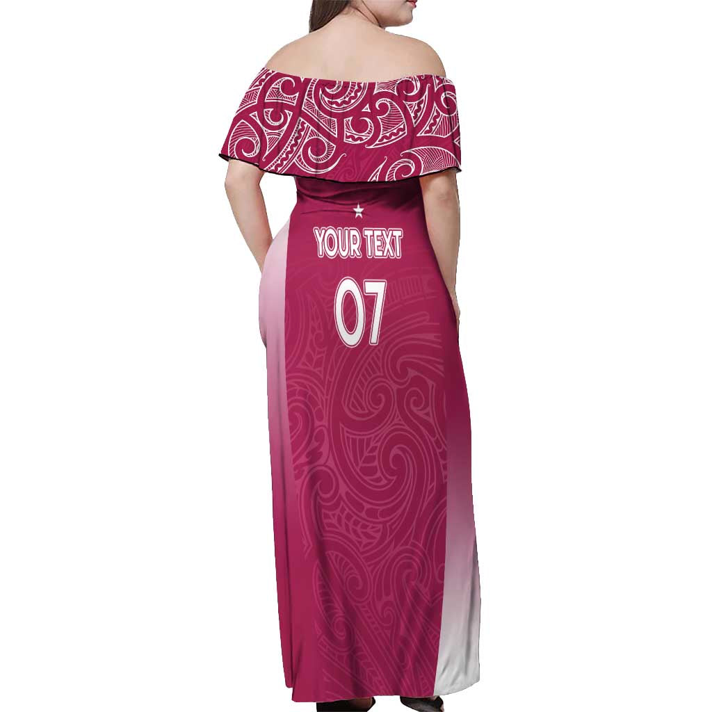 Personalised New Zealand Rugby Off Shoulder Maxi Dress Aotearoa Champions - Pink Version