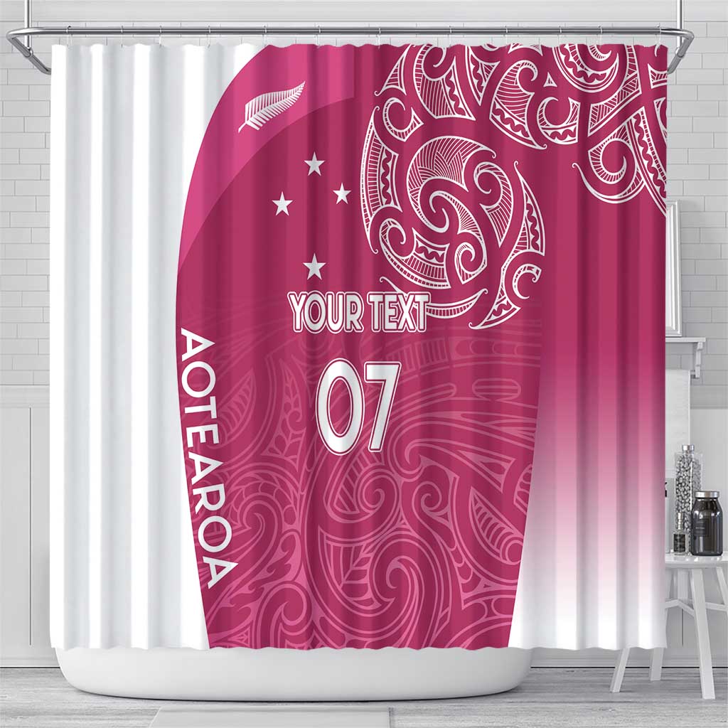 Personalised New Zealand Rugby Shower Curtain Aotearoa Champions - Pink Version