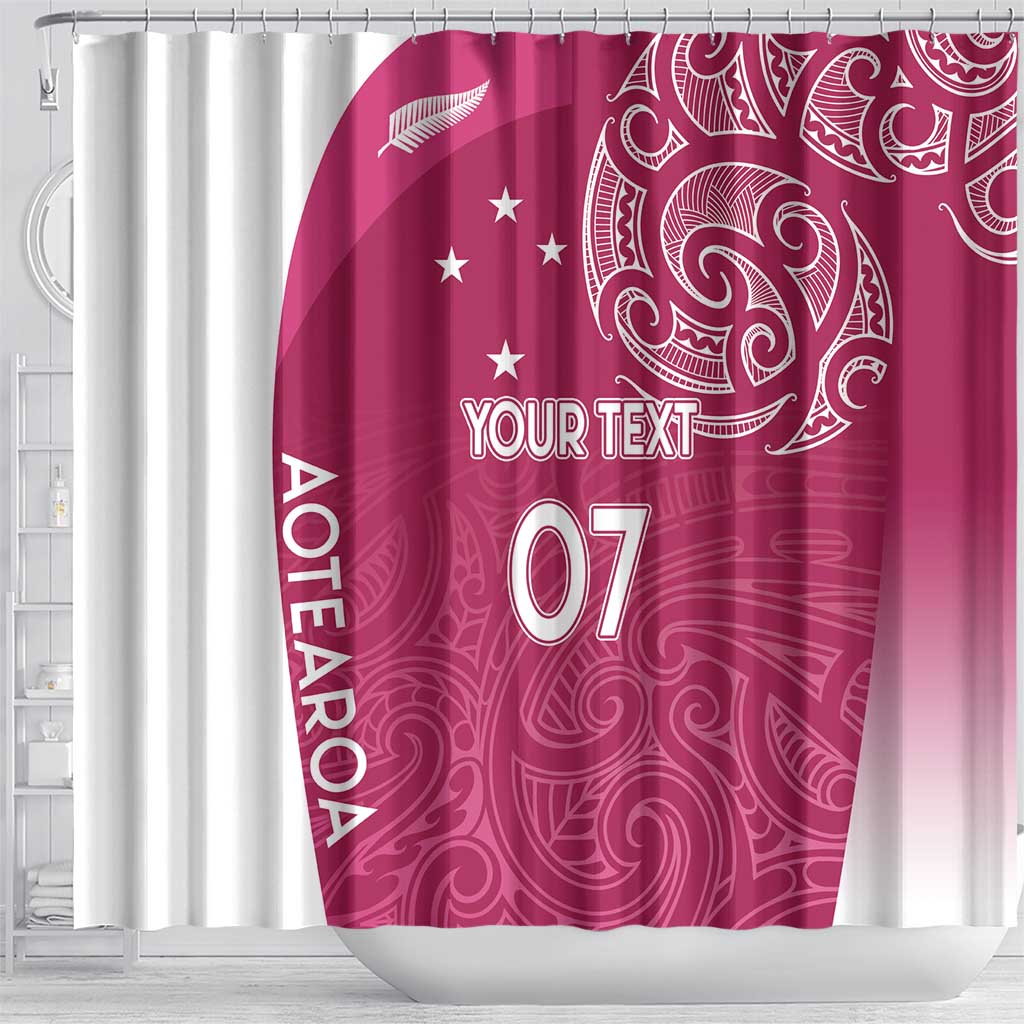 Personalised New Zealand Rugby Shower Curtain Aotearoa Champions - Pink Version