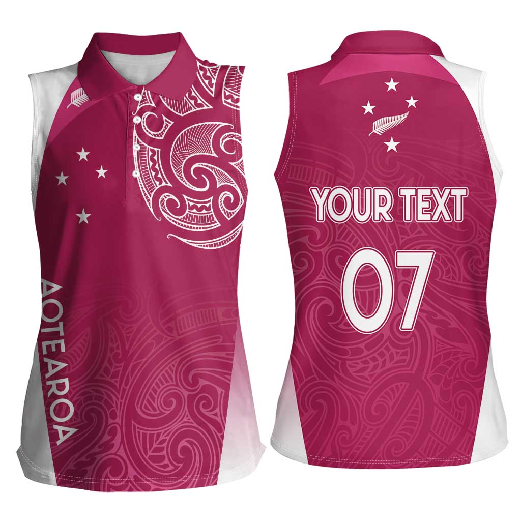 Personalised New Zealand Rugby Women Sleeveless Polo Shirt Aotearoa Champions - Pink Version