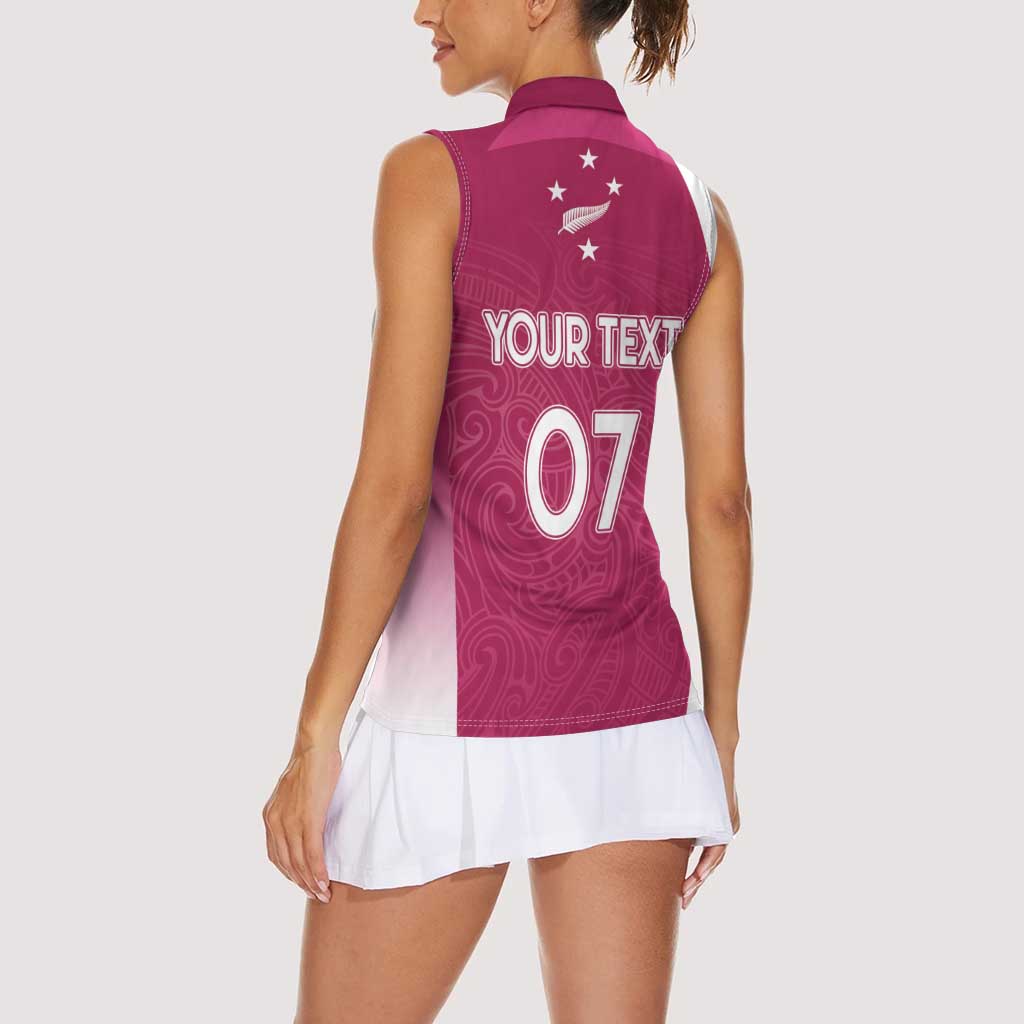 Personalised New Zealand Rugby Women Sleeveless Polo Shirt Aotearoa Champions - Pink Version