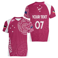 Personalised New Zealand Rugby Women V-Neck T-Shirt Aotearoa Champions - Pink Version