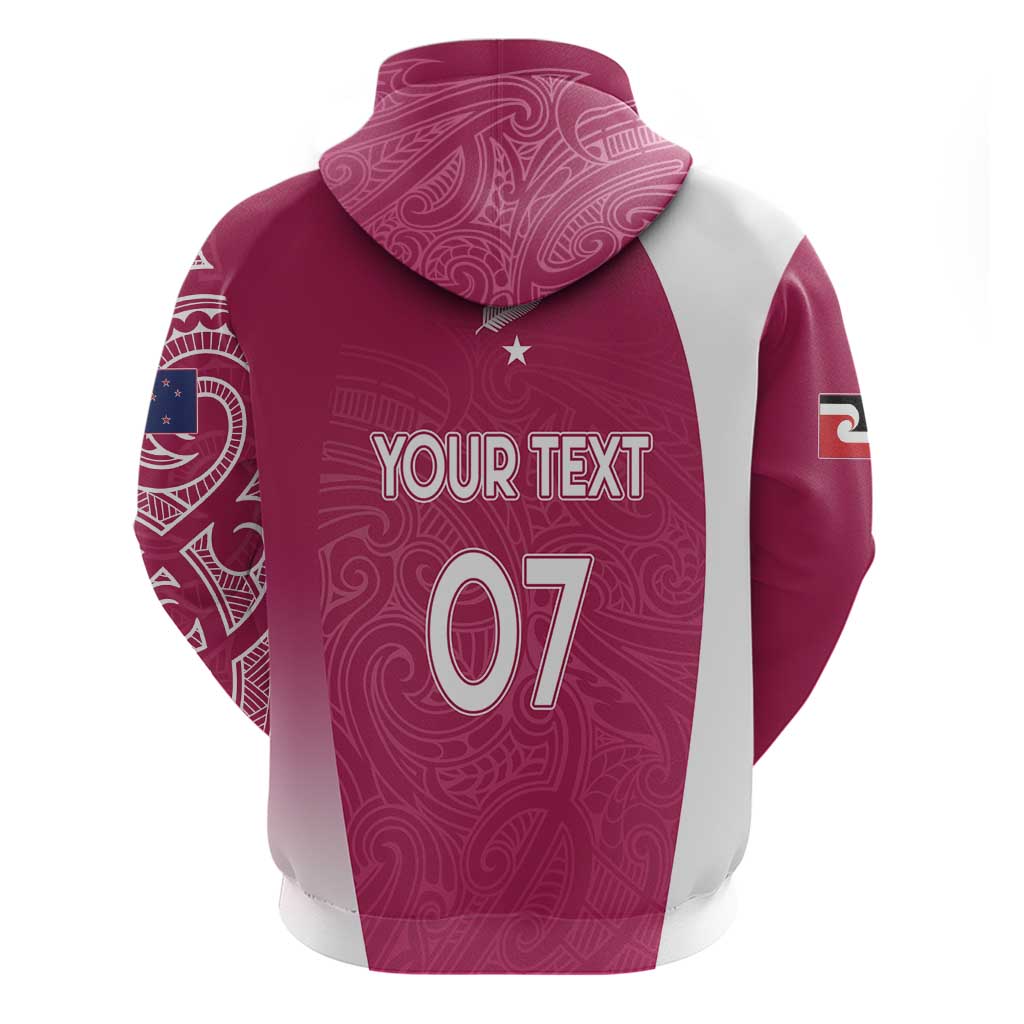 Personalised New Zealand Rugby Zip Hoodie Aotearoa Champions - Pink Version