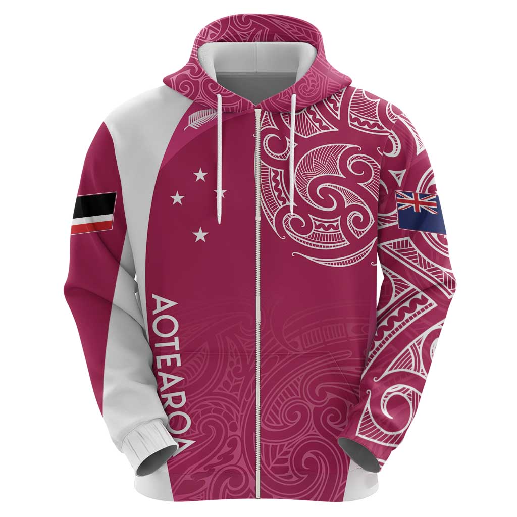 Personalised New Zealand Rugby Zip Hoodie Aotearoa Champions - Pink Version