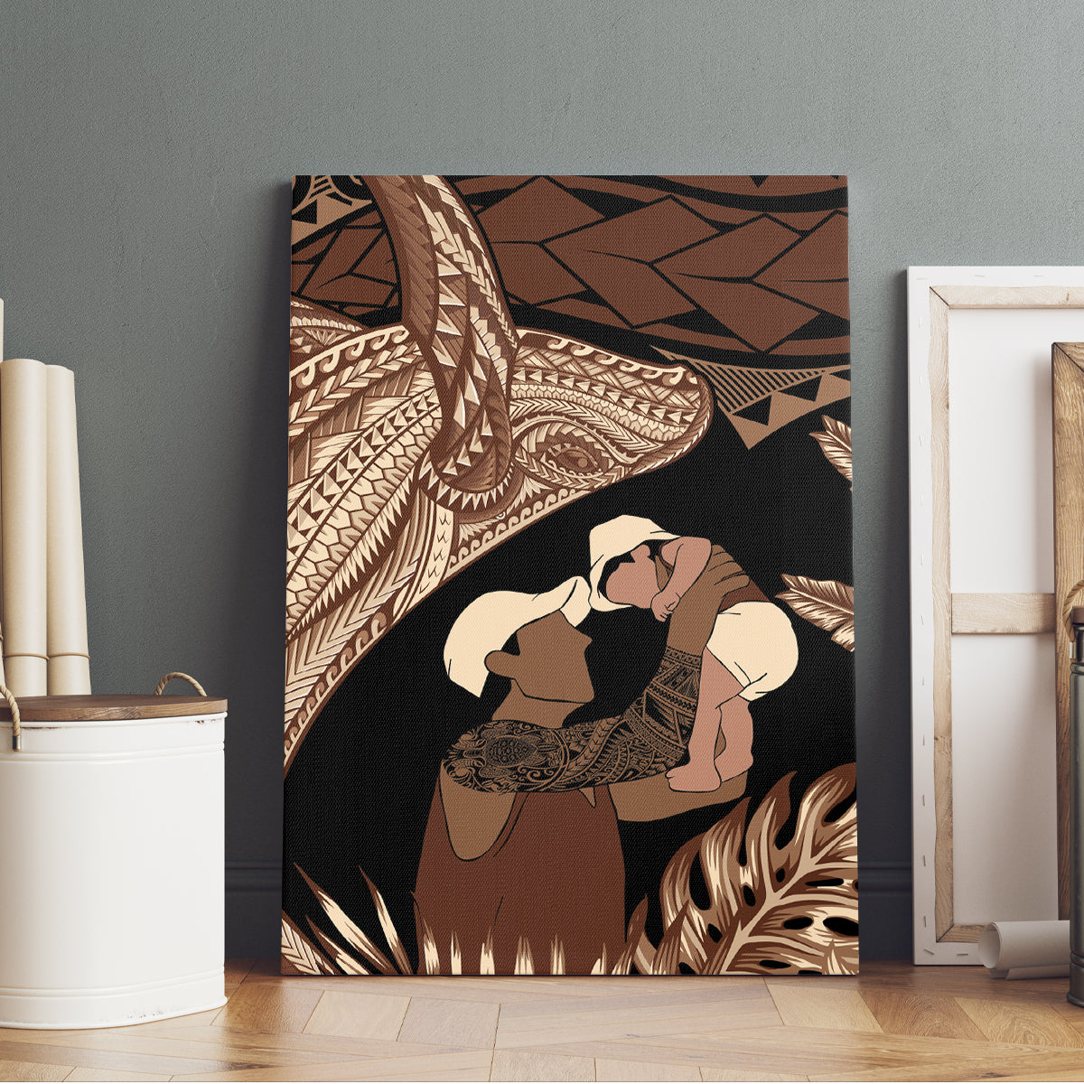 Father's Day Polynesian Pattern Canvas Wall Art Tropical Humpback Whale