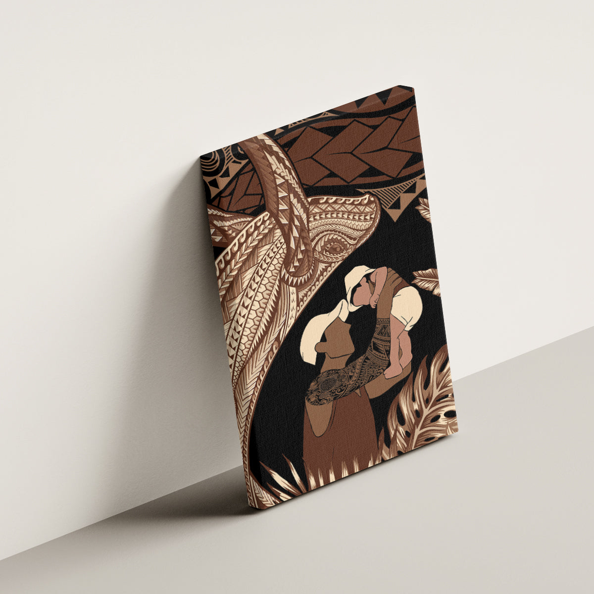 Father's Day Polynesian Pattern Canvas Wall Art Tropical Humpback Whale