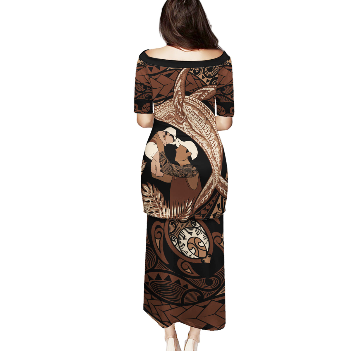 Father's Day Polynesian Pattern Family Matching Puletasi and Hawaiian Shirt Tropical Humpback Whale