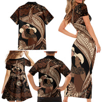 Father's Day Polynesian Pattern Family Matching Short Sleeve Bodycon Dress and Hawaiian Shirt Tropical Humpback Whale