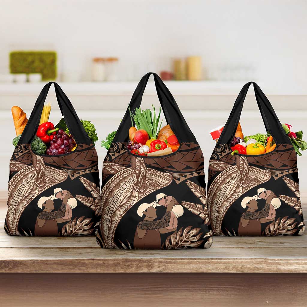 Father's Day Polynesian Pattern Grocery Bag Tropical Humpback Whale