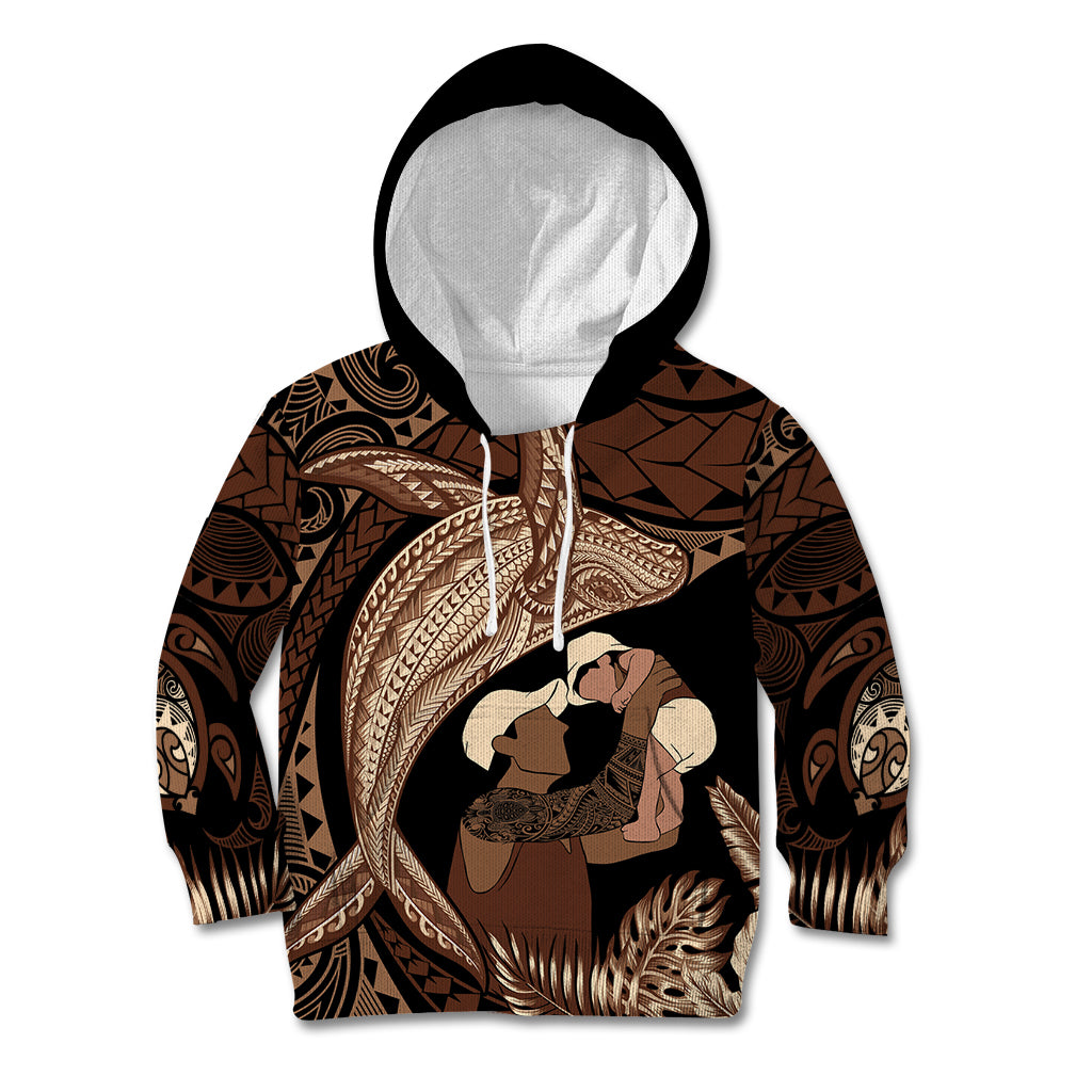 Father's Day Polynesian Pattern Kid Hoodie Tropical Humpback Whale LT7 Hoodie Brown - Polynesian Pride