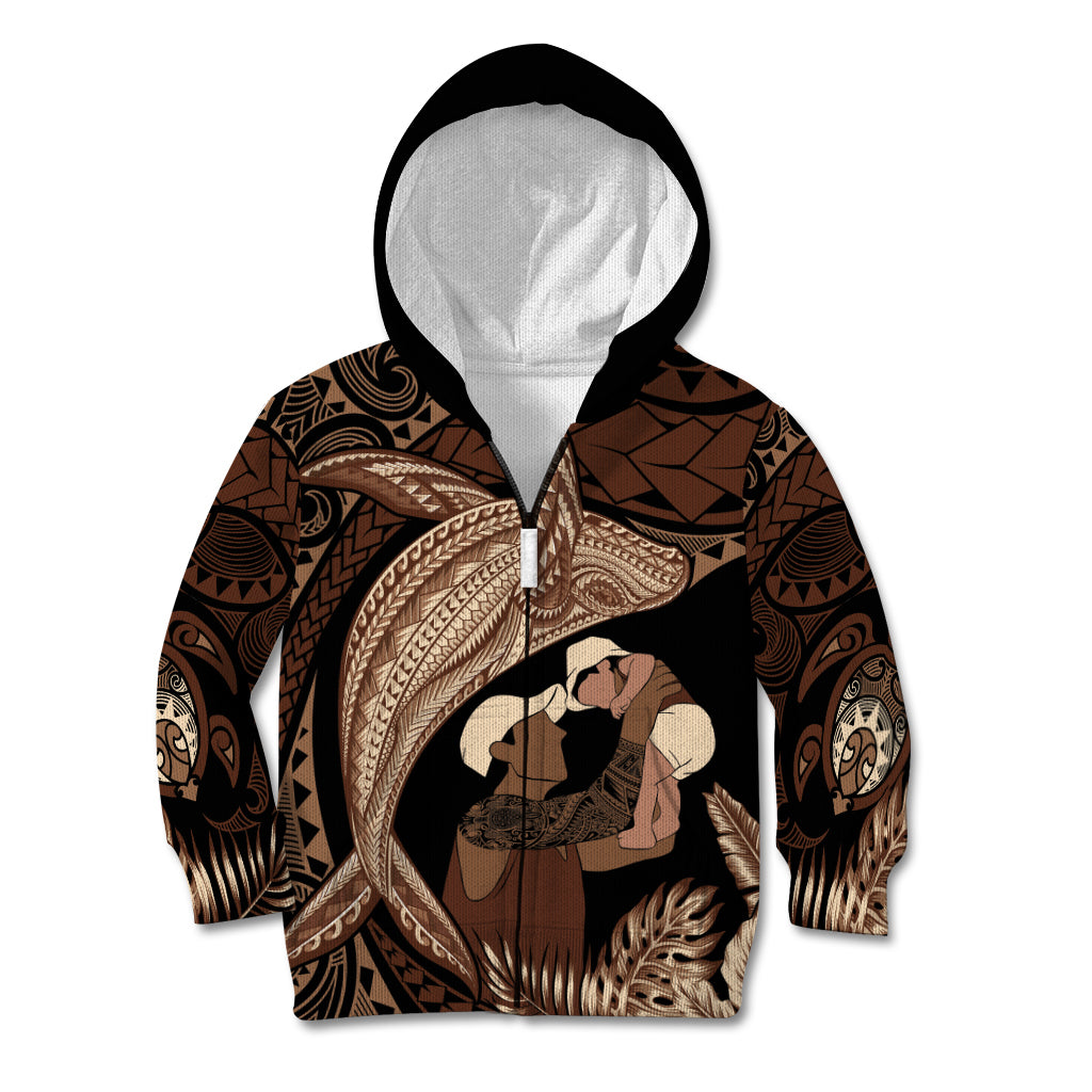 Father's Day Polynesian Pattern Kid Hoodie Tropical Humpback Whale