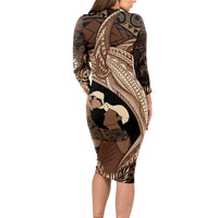 Father's Day Polynesian Pattern Long Sleeve Bodycon Dress Tropical Humpback Whale