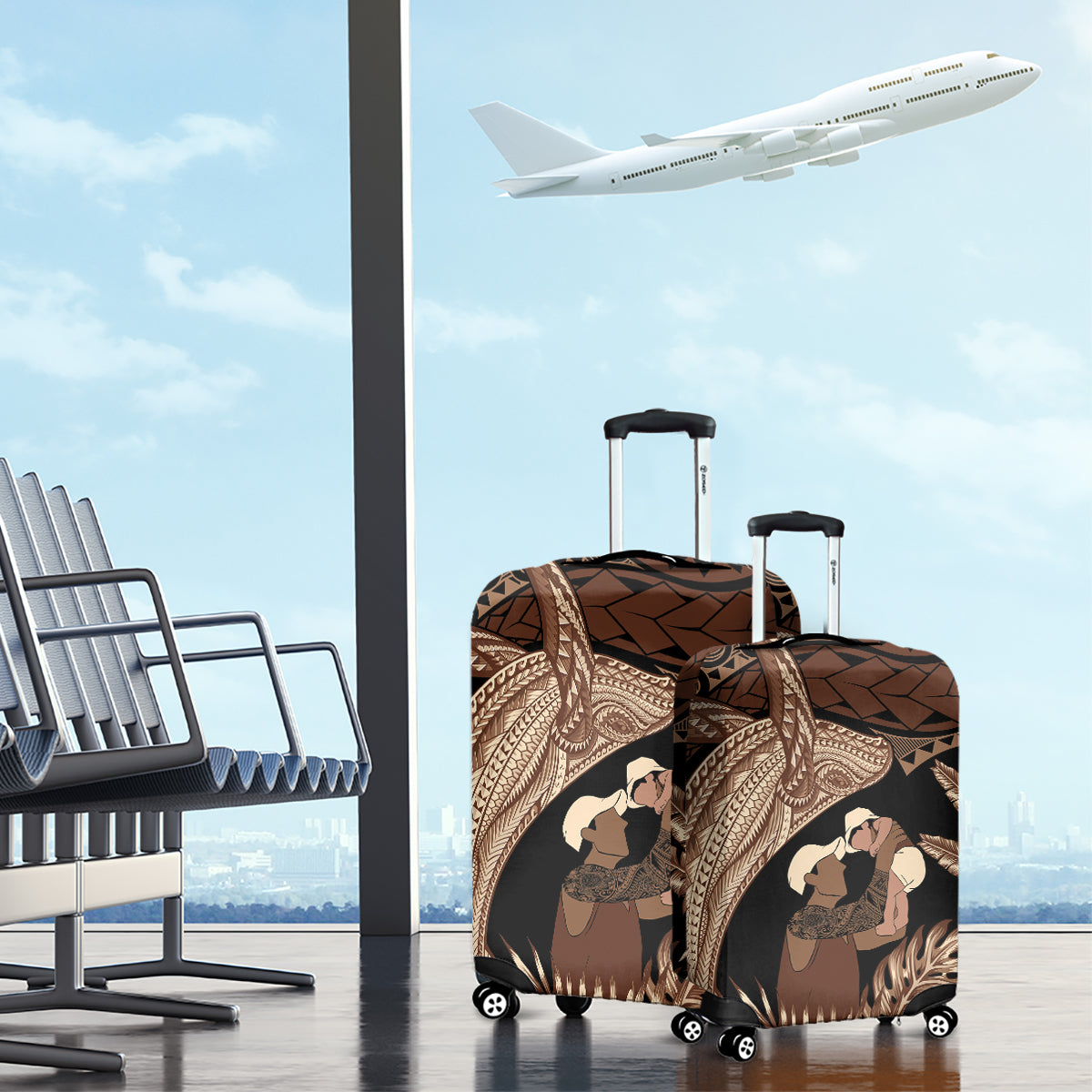 Father's Day Polynesian Pattern Luggage Cover Tropical Humpback Whale