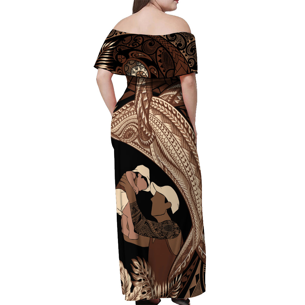 Father's Day Polynesian Pattern Off Shoulder Maxi Dress Tropical Humpback Whale