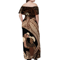 Father's Day Polynesian Pattern Off Shoulder Maxi Dress Tropical Humpback Whale