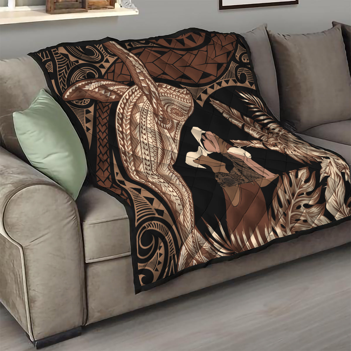 Father's Day Polynesian Pattern Quilt Tropical Humpback Whale