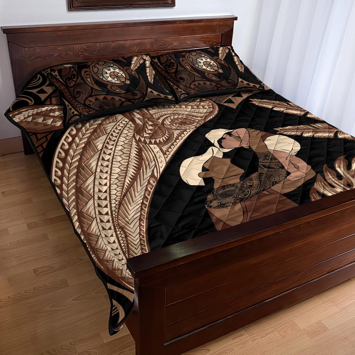 Father's Day Polynesian Pattern Quilt Bed Set Tropical Humpback Whale