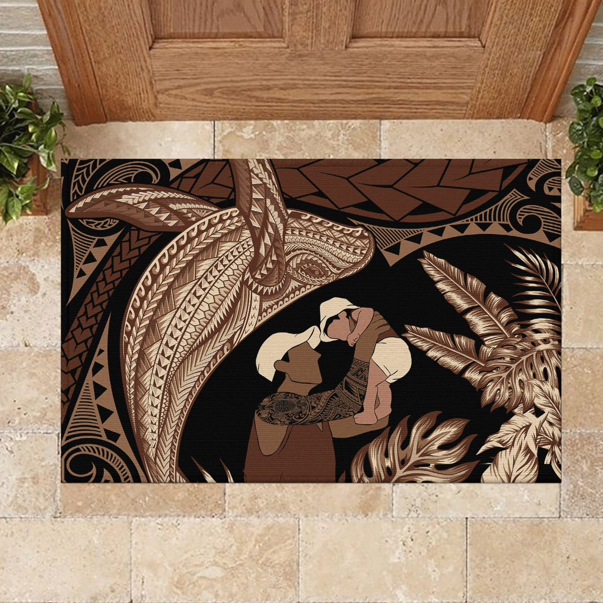 Father's Day Polynesian Pattern Rubber Doormat Tropical Humpback Whale