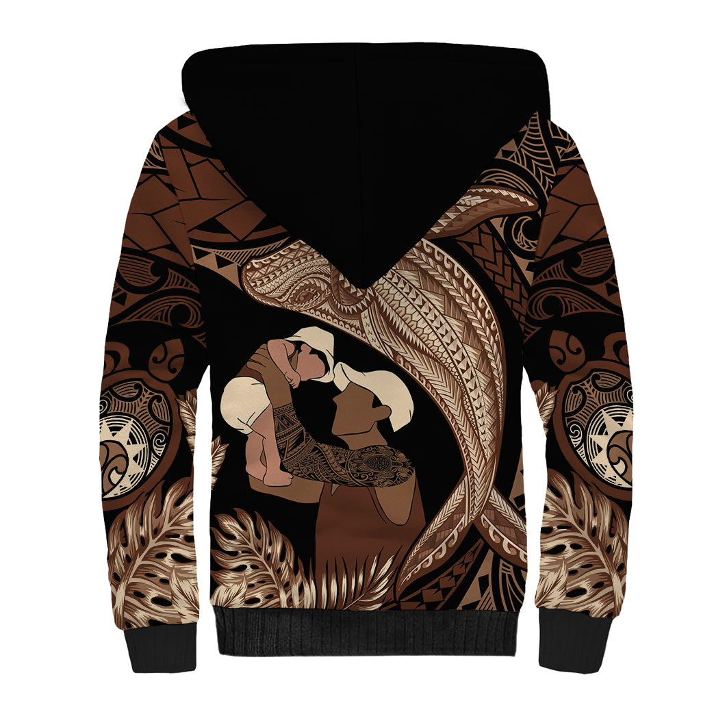 Father's Day Polynesian Pattern Sherpa Hoodie Tropical Humpback Whale