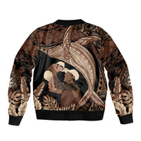 Father's Day Polynesian Pattern Sleeve Zip Bomber Jacket Tropical Humpback Whale