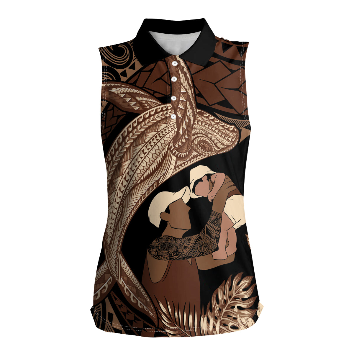 Father's Day Polynesian Pattern Women Sleeveless Polo Shirt Tropical Humpback Whale LT7 Female Brown - Polynesian Pride