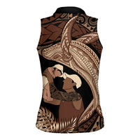 Father's Day Polynesian Pattern Women Sleeveless Polo Shirt Tropical Humpback Whale