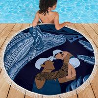 Father's Day Polynesian Pattern Beach Blanket Tropical Humpback Whale - Navy