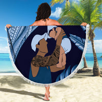 Father's Day Polynesian Pattern Beach Blanket Tropical Humpback Whale - Navy