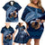 Father's Day Polynesian Pattern Family Matching Off Shoulder Short Dress and Hawaiian Shirt Tropical Humpback Whale - Navy