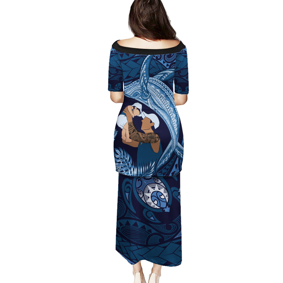 Father's Day Polynesian Pattern Family Matching Puletasi and Hawaiian Shirt Tropical Humpback Whale - Navy