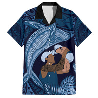 Father's Day Polynesian Pattern Family Matching Summer Maxi Dress and Hawaiian Shirt Tropical Humpback Whale - Navy