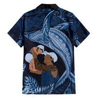 Father's Day Polynesian Pattern Family Matching Tank Maxi Dress and Hawaiian Shirt Tropical Humpback Whale - Navy
